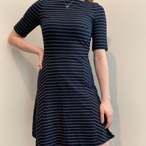 Banana Republic career office preppy modest old money striped navy blue Dress 2